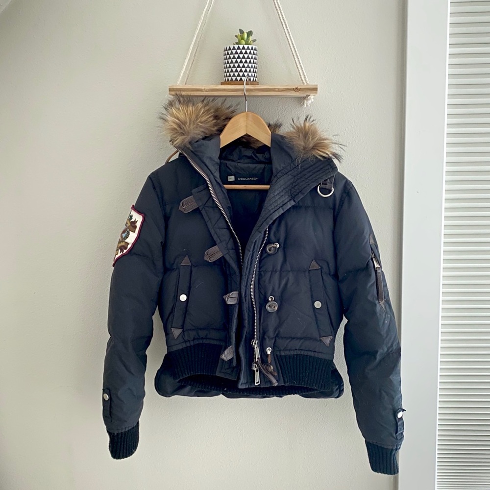 Cropped Utilitarian Bomber Down Jacket w/ Hood